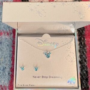 Disney's Mickey Mouse Blue Crystal Silhouette Necklace & Stud Earring Duo Set